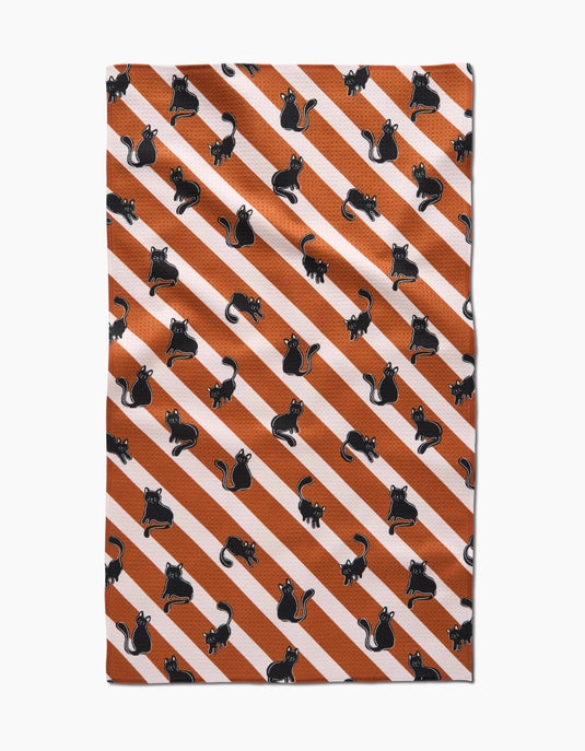 Geometry Tea Towel - Striped Black Cats Orange
