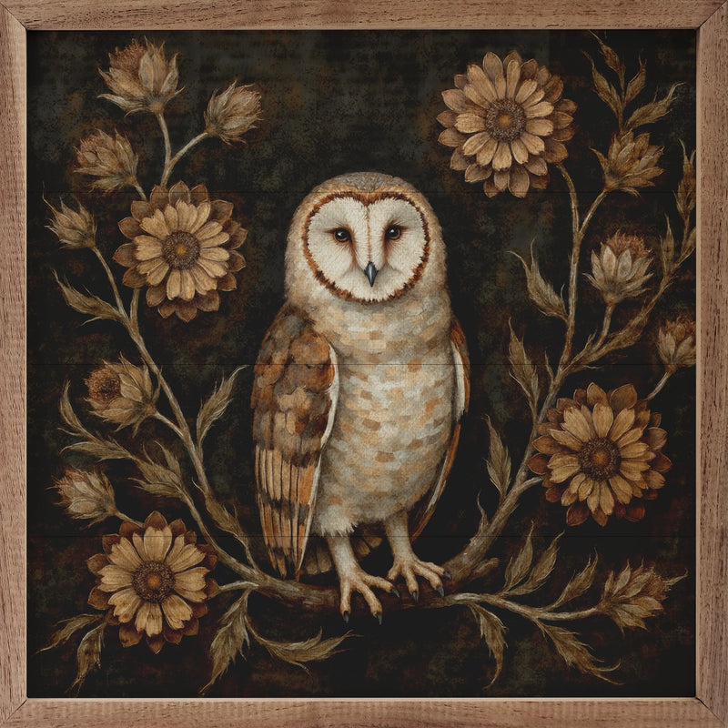 16x16 Floral Autumn Owl Framed Art