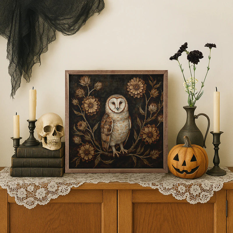 16x16 Floral Autumn Owl Framed Art