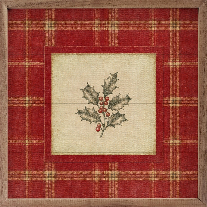 Cranberry Plaid Holly Framed Wall Art