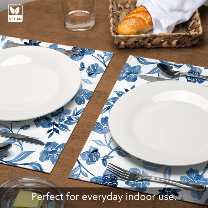 Dainty Blues Luxurious Vegan Faux Leather Placemat