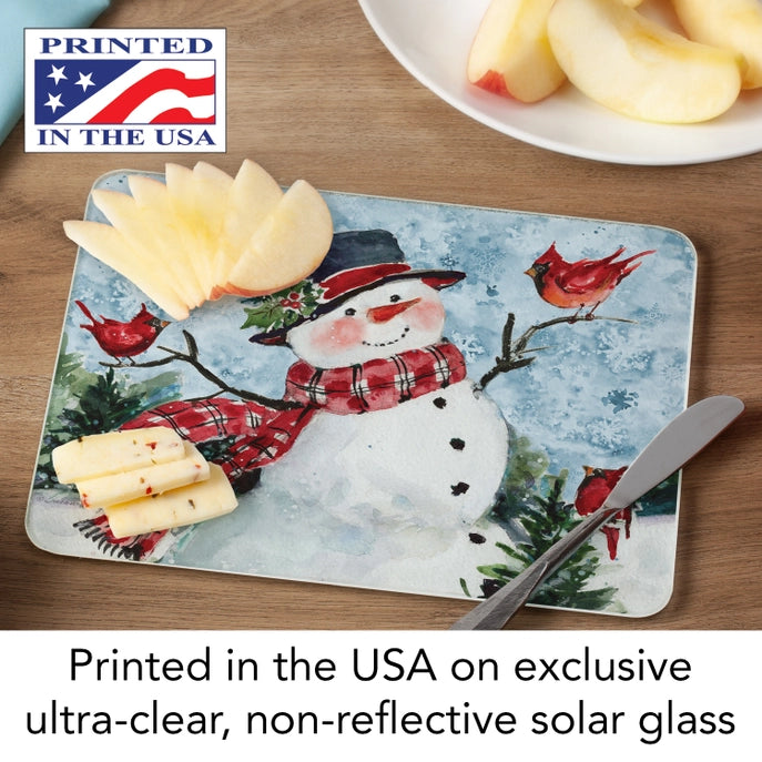 Watercolor Snowman 10x8 Tempered Glass Cutting Board