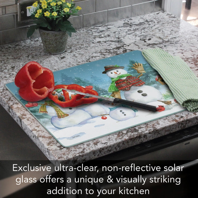 "Snowman Family" 15x12 Tempered Glass Cutting Board