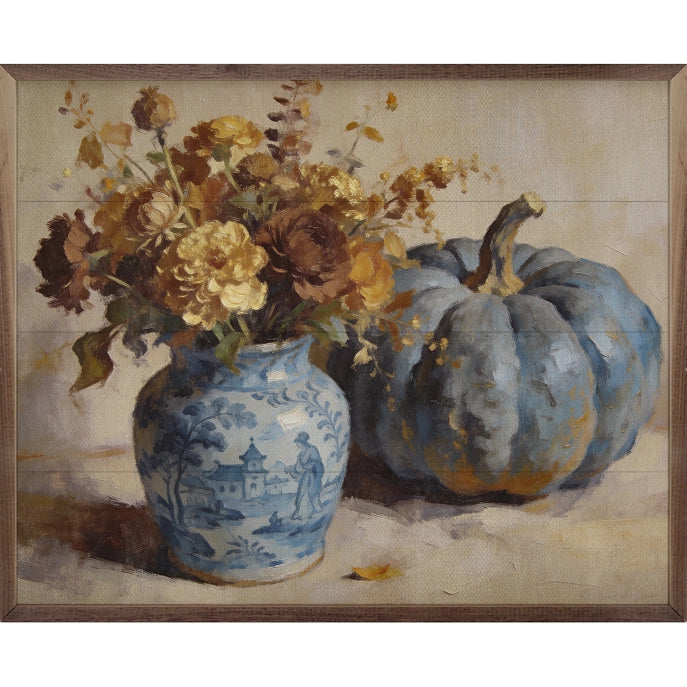 10x8 Blue Pumpkin and Floral Framed Art