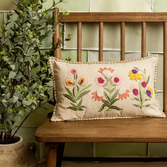 Embroidered Provence Floral Lumbar Pillow