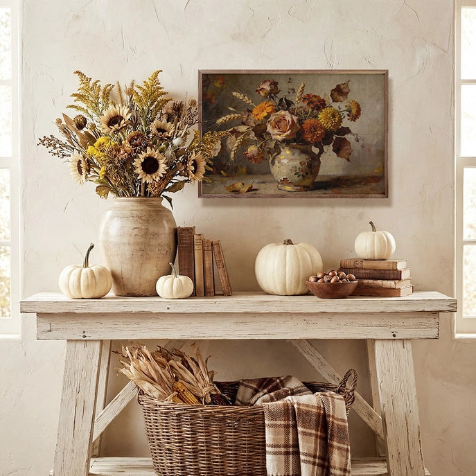 24x16 Autumn Rose and Wildflower Framed Art