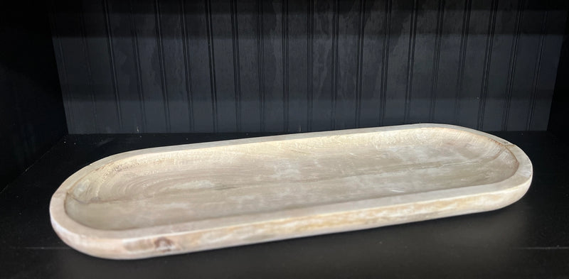 White Washed Wooden Oval Tray