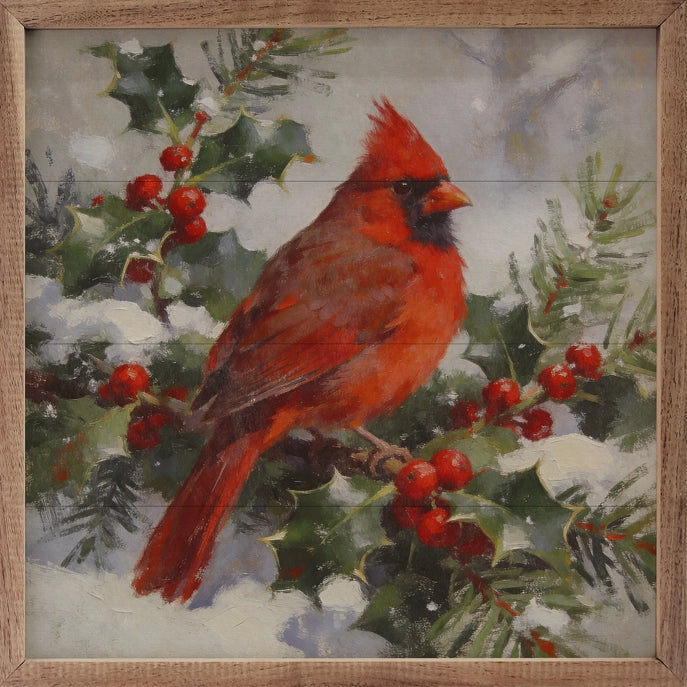 8X8 Winter Cardinal Branch Framed Wall Art