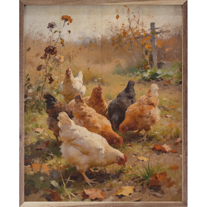 8x10 Autumn Chickens Framed Art