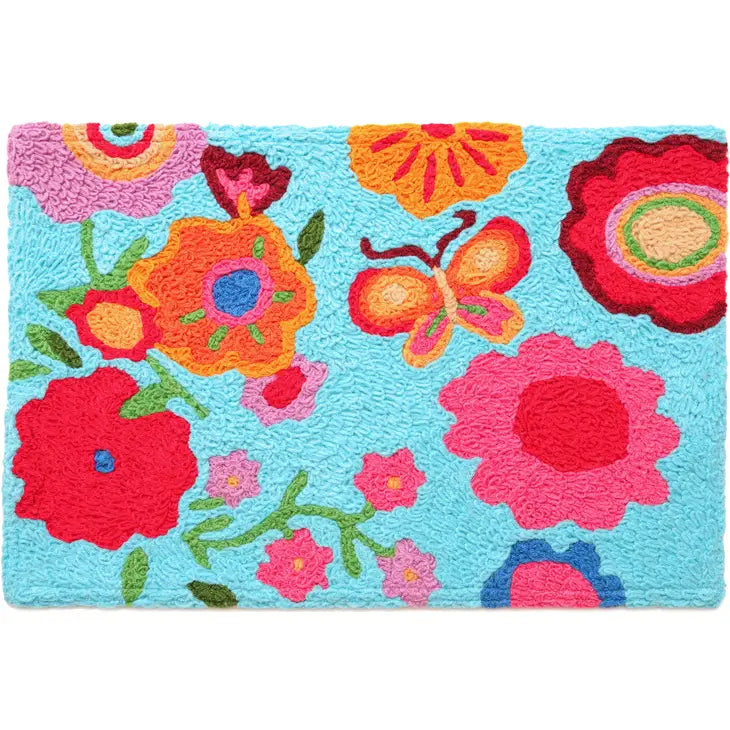 Watercolor Flowers and Butterflies Jellybean® Rug 20" X 30"