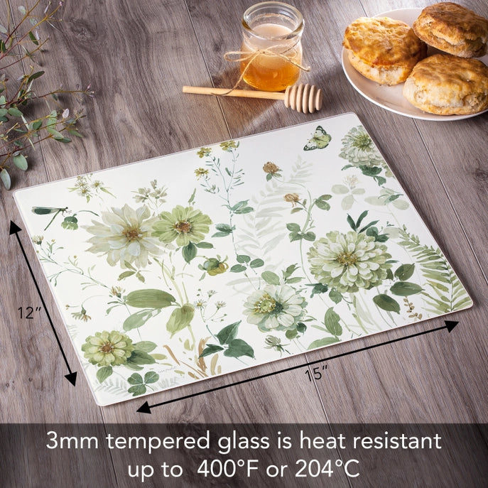 Green Fields 15x12 Tempered Glass Cutting Board