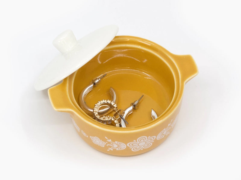Pyrex Inspired Butterfly Gold Casserole Ceramic Trinket Box
