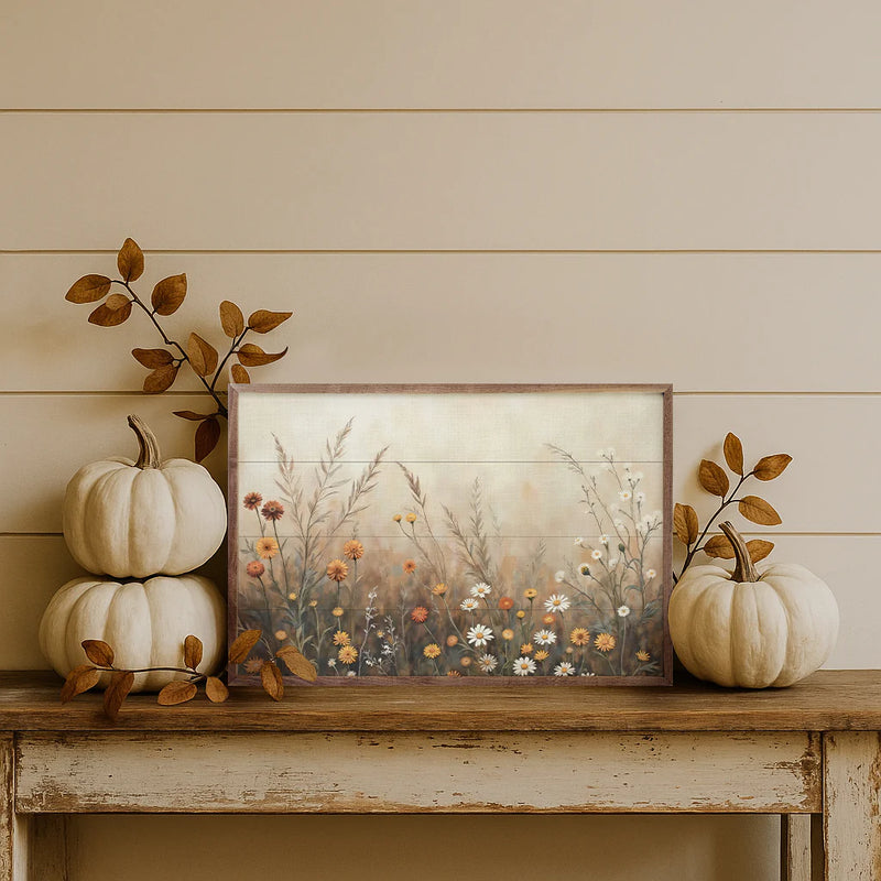 24x16 Fall Field w/ Mums and Daisies Framed Art