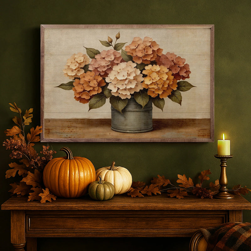 36X24 Hydrangea Fall Bouquet Framed Art