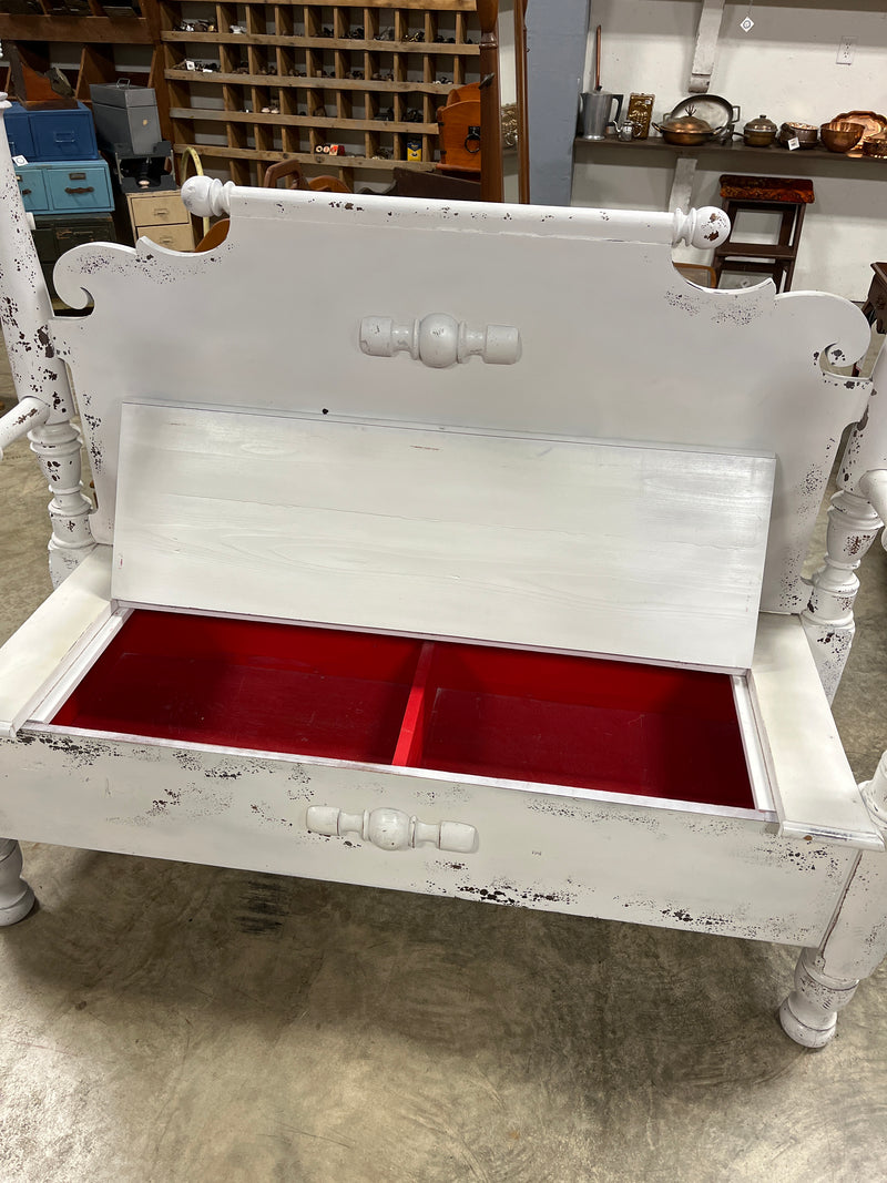 White Headboard Footboard Bench w Storage