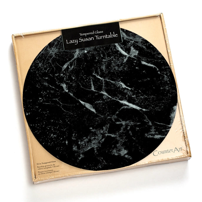 Black Marble Tempered Glass Lazy Susan