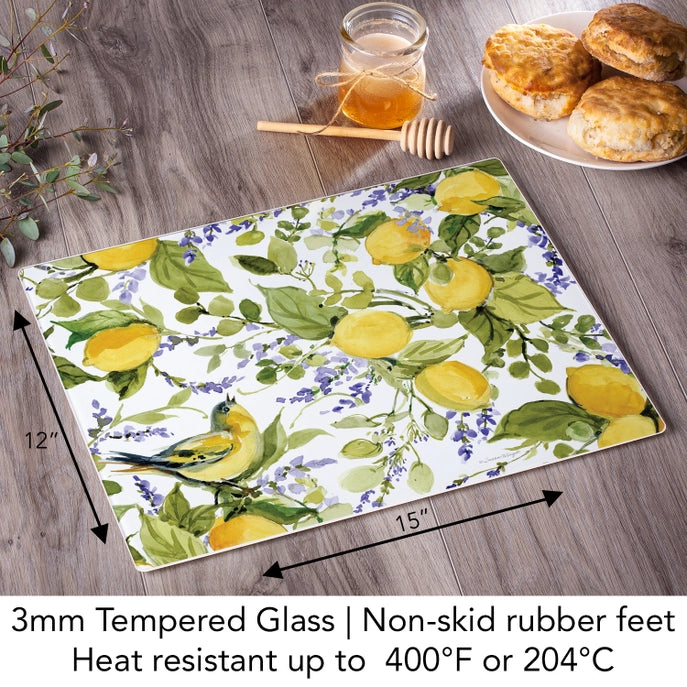 Watercolor Lemons 15x12 Tempered Glass Cutting Board