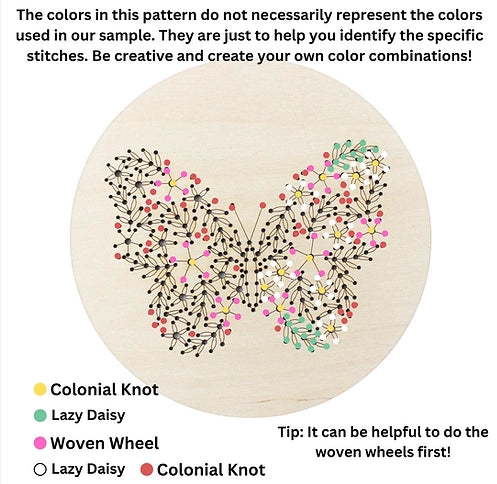 Wood Embroidery Kit - Full Floral Butterfly