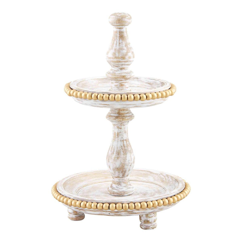 Mini Gold Beaded Two Tiered Stand