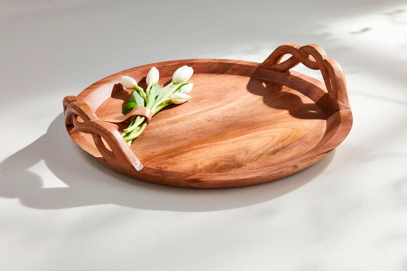 Wood Twisted Handle Tray