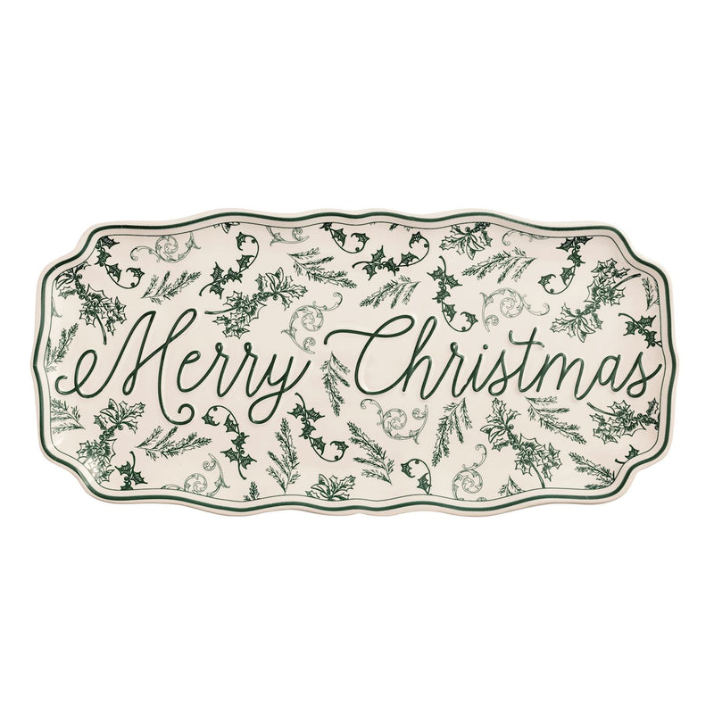 Merry Christmas Green Toile Tray