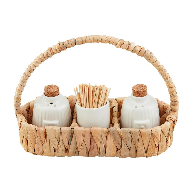 Woven Salt Pepper & Toothpick Caddy Set