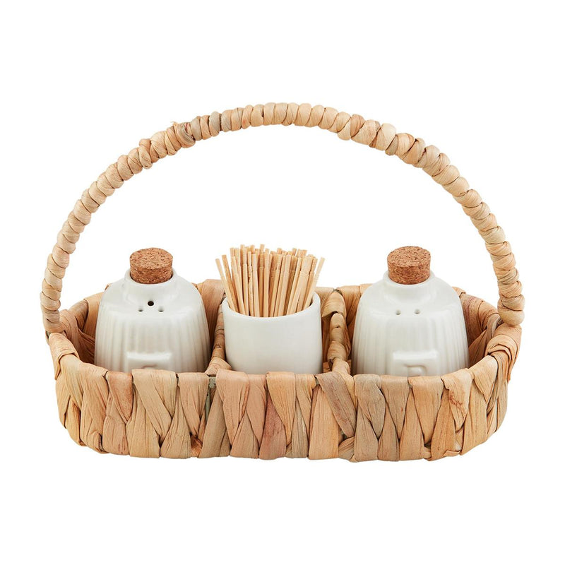 Woven Salt Pepper & Toothpick Caddy Set