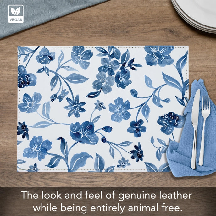 Dainty Blues Luxurious Vegan Faux Leather Placemat