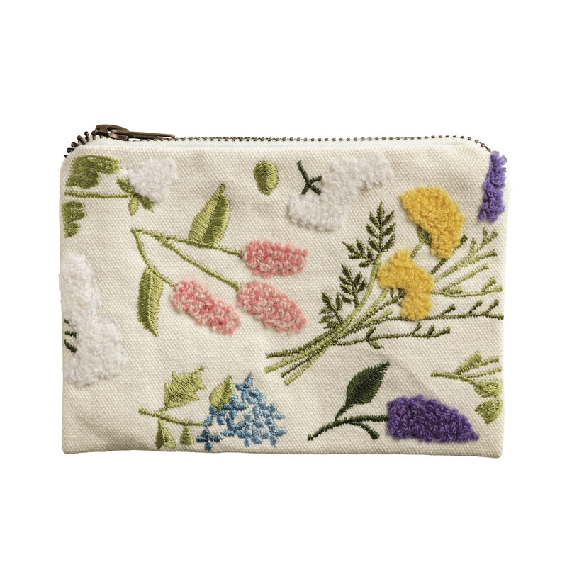 Embroidered Flower Zipper Pouch