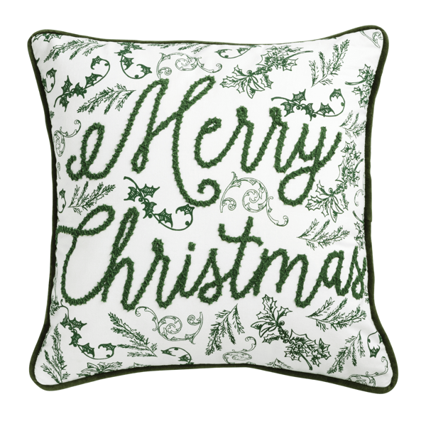 Green Toile Merry Christmas Pillow