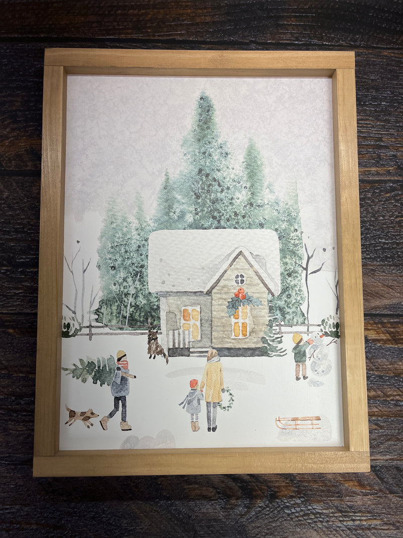 Large Winter House Scene Wall Decor