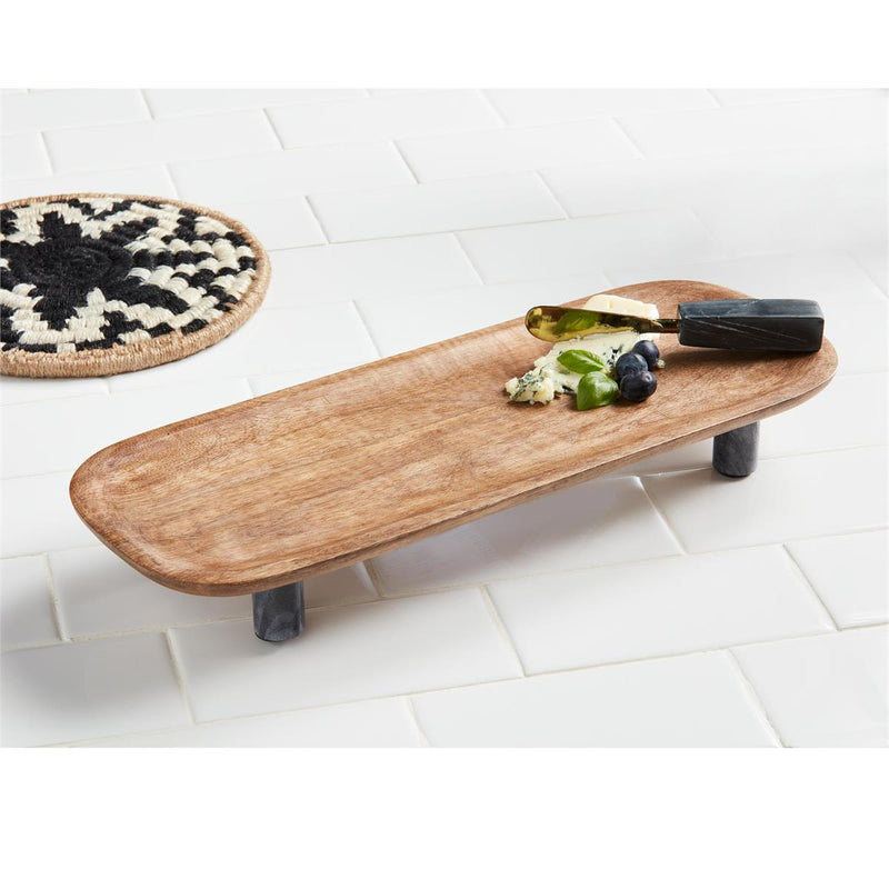Footed Wood & Marble Board Set