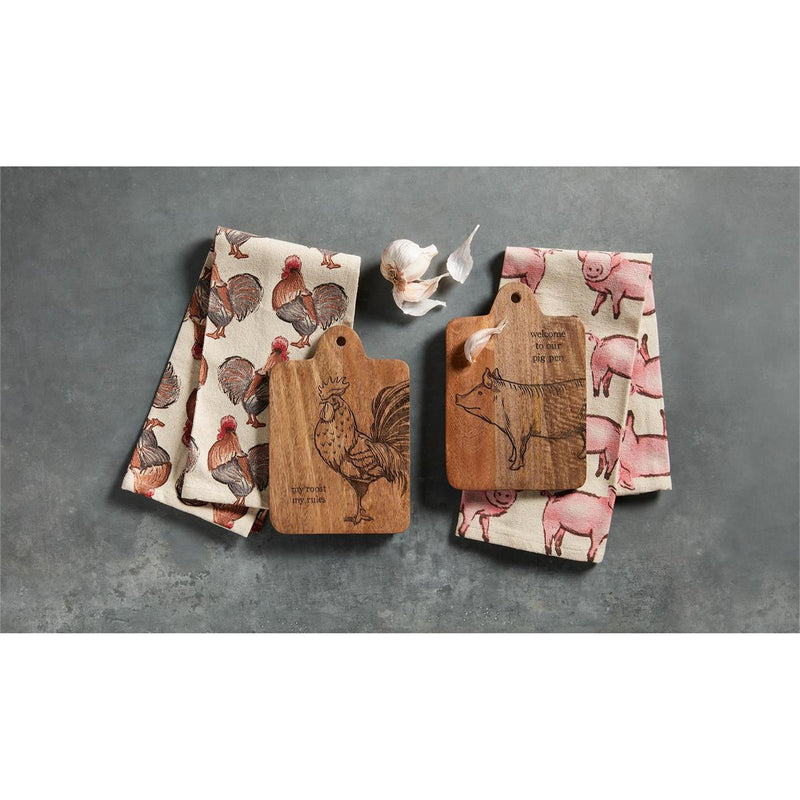 Rooster / Pig Board & Towel Set
