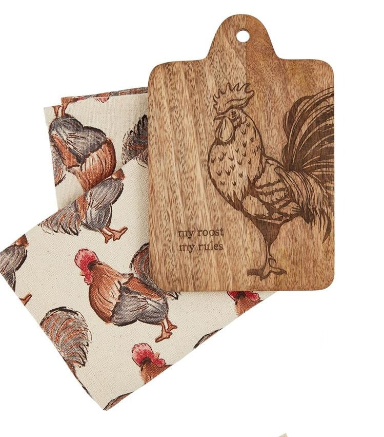 Rooster / Pig Board & Towel Set