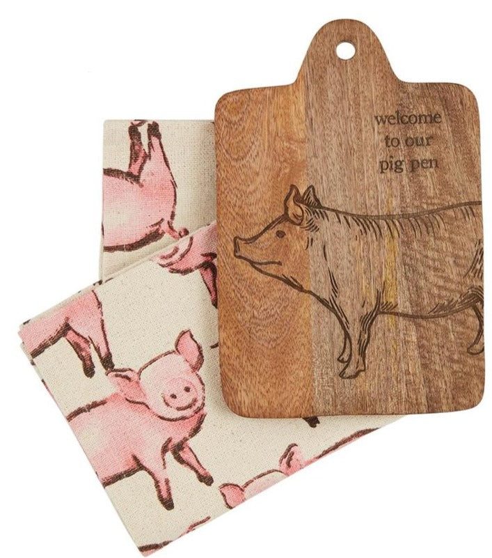 Rooster / Pig Board & Towel Set
