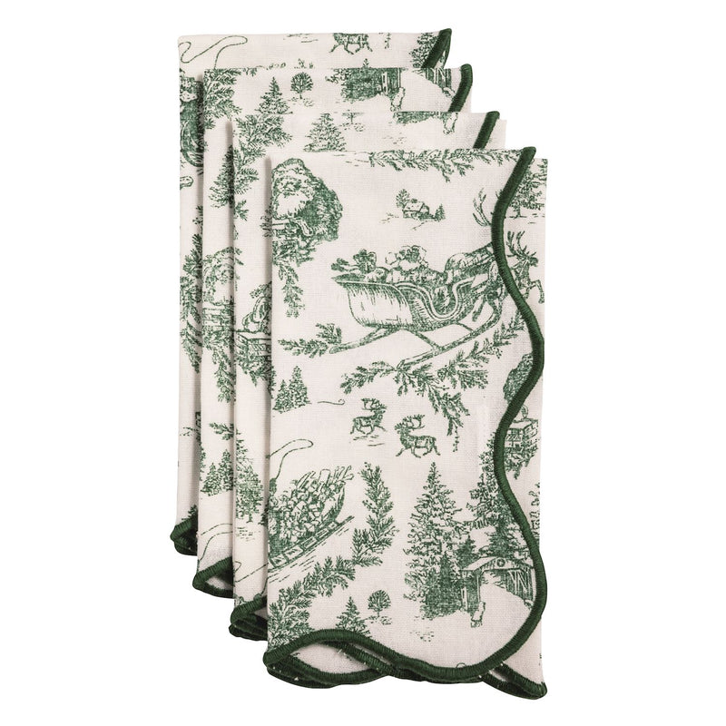 Green Toile Scalloped Cloth Napkins
