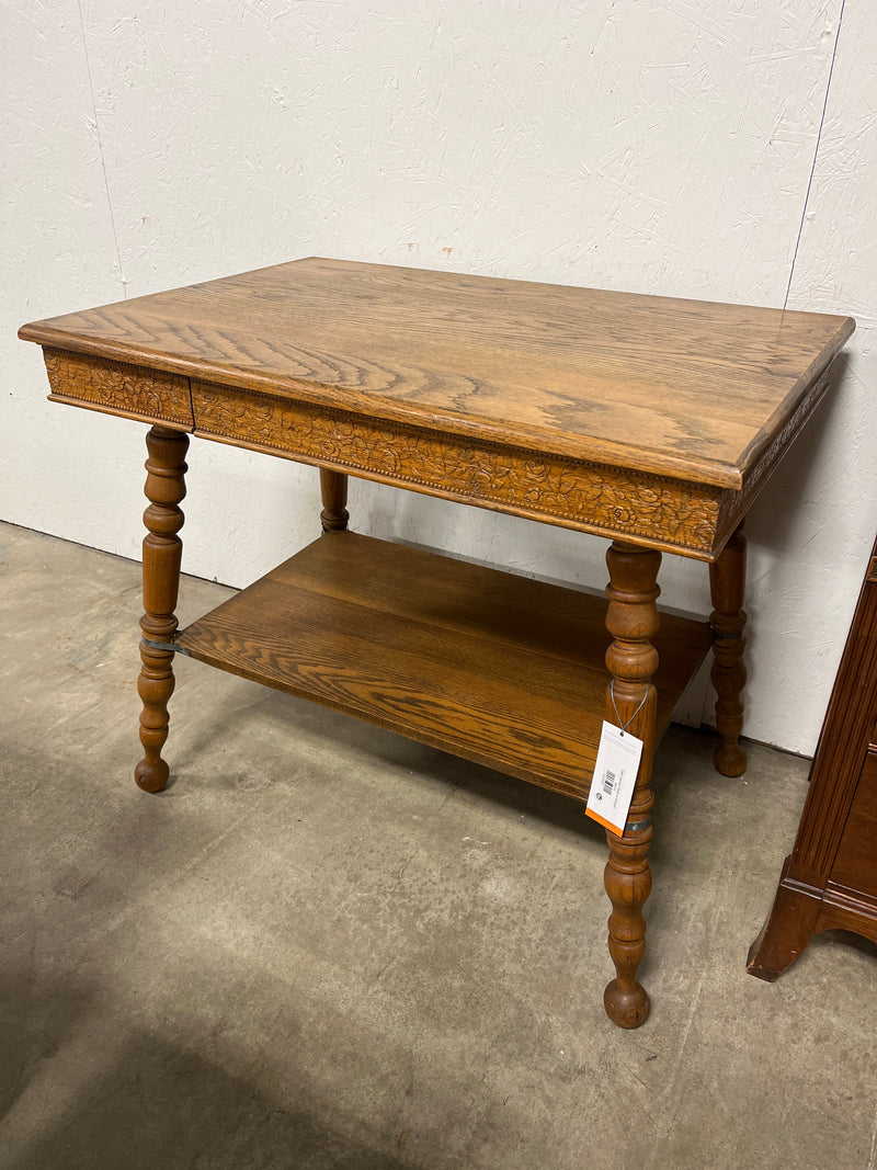 Oak Carved Desk w Drawer