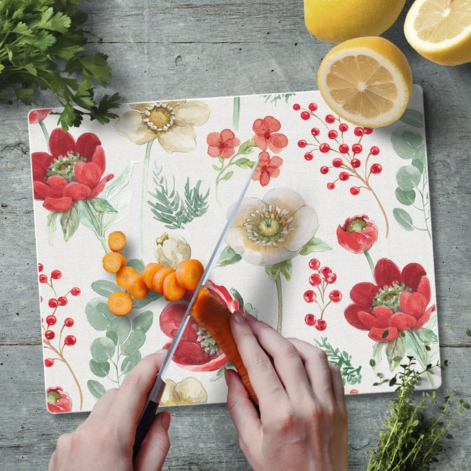 "Floral Traditions" 10x8 Tempered Glass Cutting Board