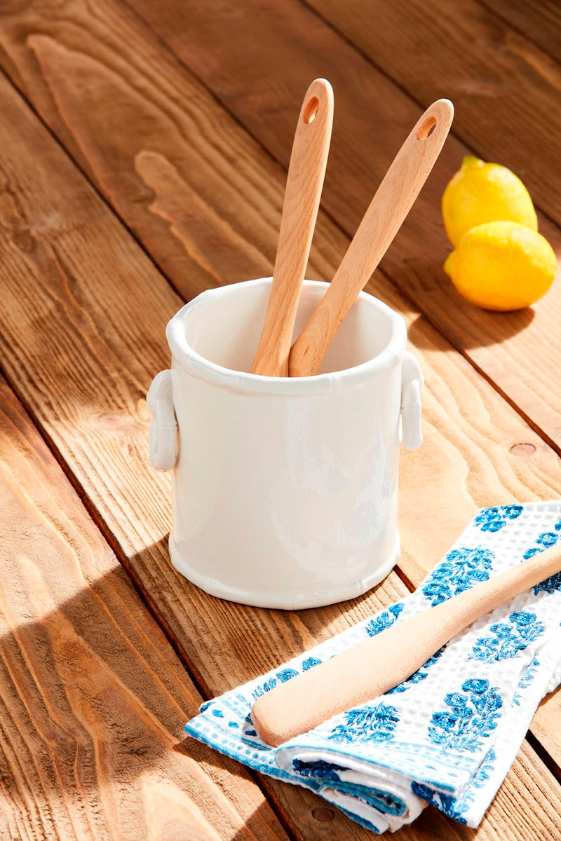 White Bamboo Look Utensil Holder