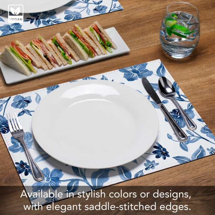 Dainty Blues Luxurious Vegan Faux Leather Placemat