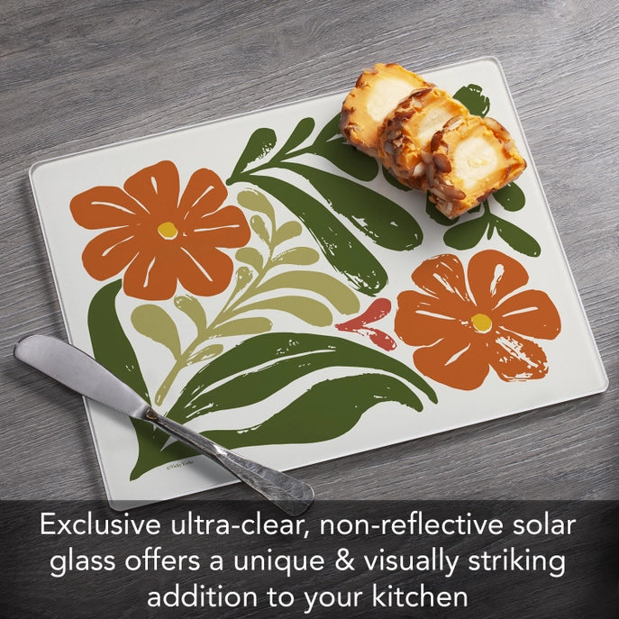 "Retro Floral" 10x8 Tempered Glass Cutting Board