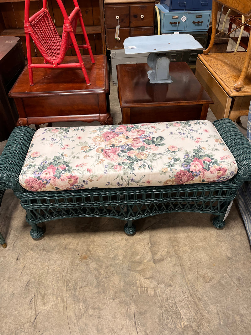 Vintage Green Wicker Ottoman