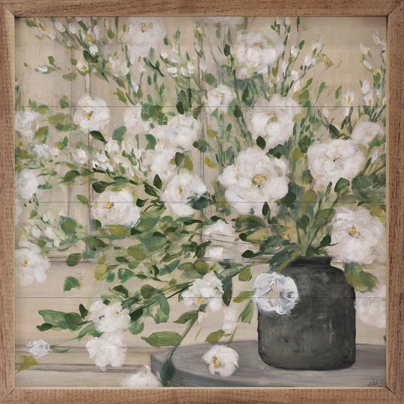 16x16 White Bouquet Gray Vase Wall Decor