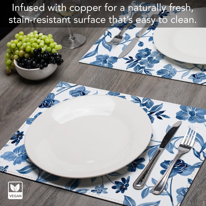 Dainty Blues Luxurious Vegan Faux Leather Placemat