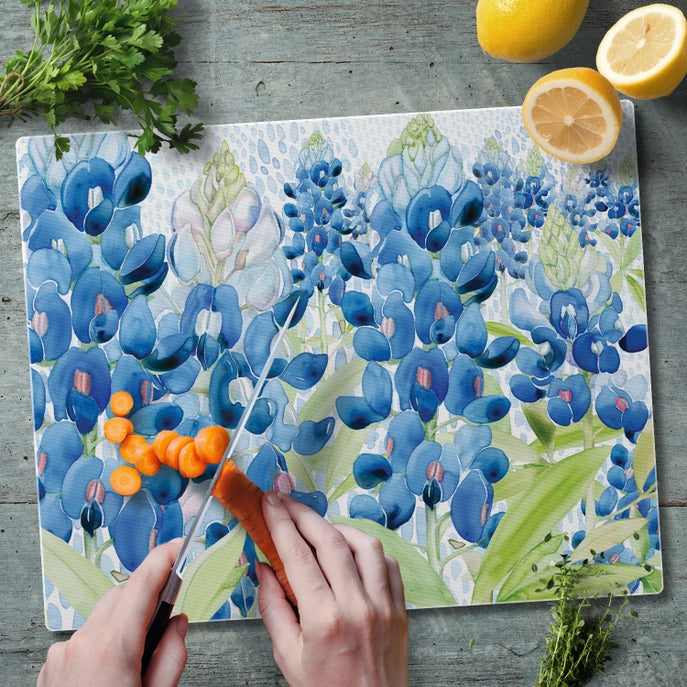 "Blue Bonnet Field" 15x12 Tempered Glass Cutting Board