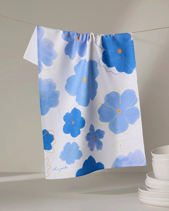 Geometry Tea Towel - Blue Blossoms