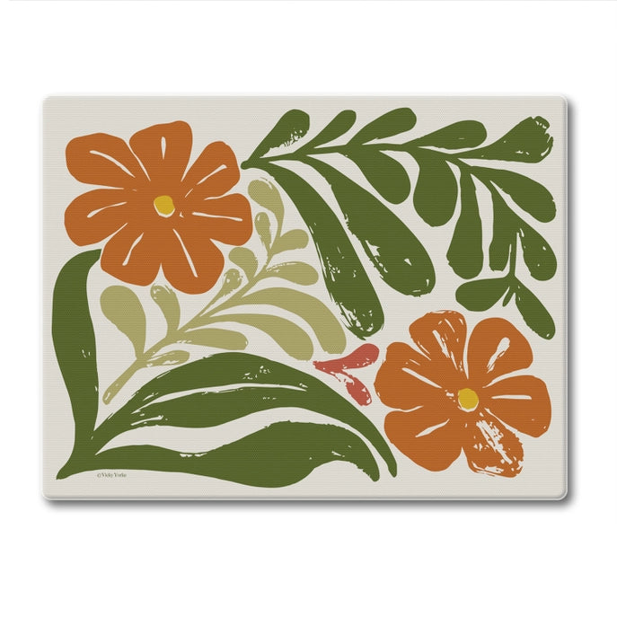 "Retro Floral" 10x8 Tempered Glass Cutting Board