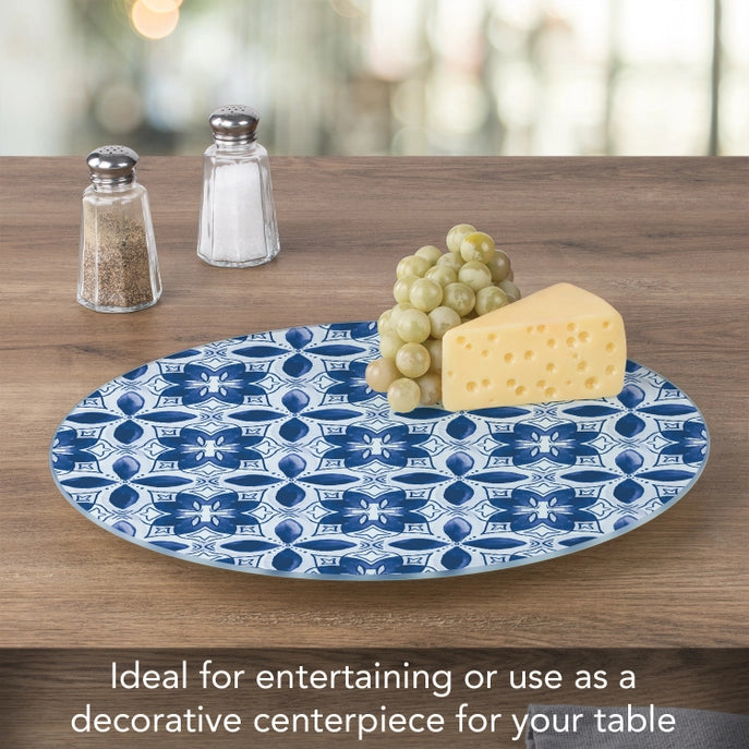 "Blue Tiles" Tempered Glass Lazy Susan