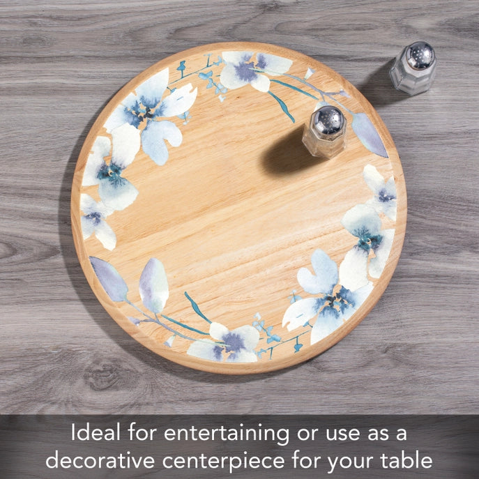 "White Floral Wreath" Rubber Wood Lazy Susan