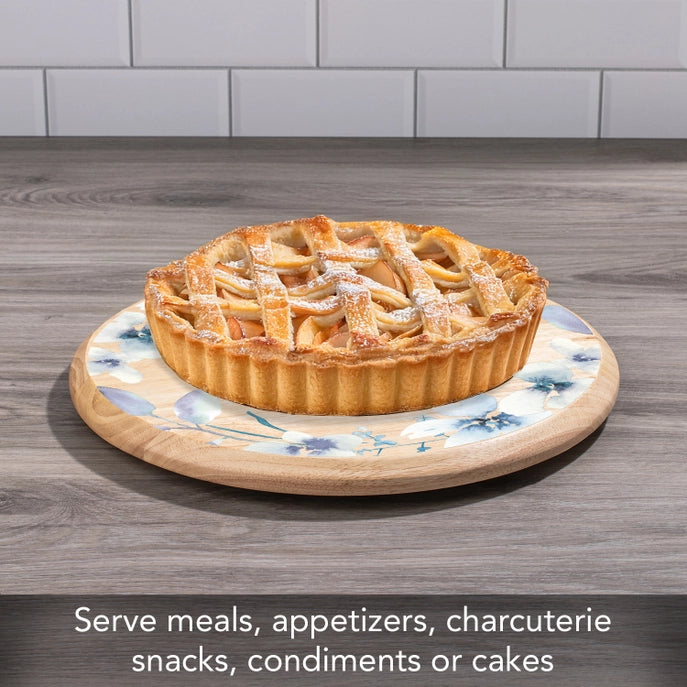 "White Floral Wreath" Rubber Wood Lazy Susan